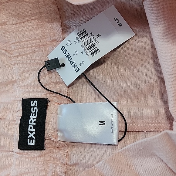 Express Size M Peachy Pink High Rise Linen Blend Paper Bag Shorts, NEW w/Tag - Picture 8 of 9